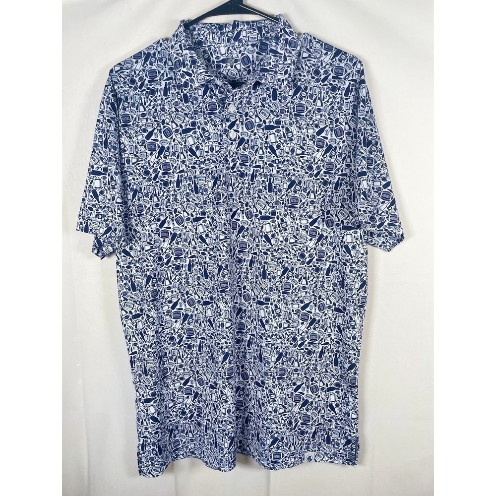 Southern Proper Men's All Over Print Football Polo Shirt Blue White Size XXL